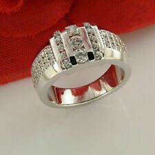 3Ct Round Cut Simulated Diamond Men's Wedding Band Ring In 14k White Gold Plated picture