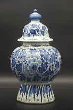 ANTIQUE Porceleyne Fles/Royal Delft blue lidded Ginger Jar vase w. Flowers 1924 picture