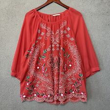 Soft Surroundings Top Women 3X Plus Pink Chiffon Floral Embroidered Blouse picture