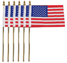 New American Patriotic Cloth Fabric Hand Held Stick Mini 4x6 Inch USA Flags 6PK picture