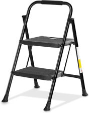 Steel Folding 2-Step Stool Ladder Adults With Soft-Grip Handle 330 Lbs Black picture