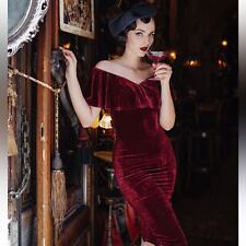 Unique Vintage Burgundy Velvet Off the Shoulder Dress Size Medium picture