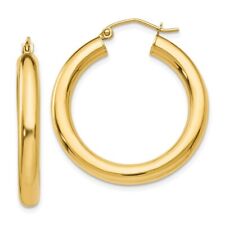 Real 14kt Yellow Gold Polished 4mm Tube Hoop Earrings picture