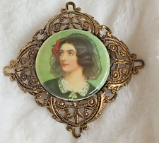Vintage Signed Western Germany Gold Tone Filigree Lady Portrait Brooch picture