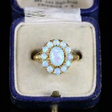 Vintage Fire Opal 3Ct Oval Cluster Engagement Ring 14k Yellow Gold Plated Silver picture