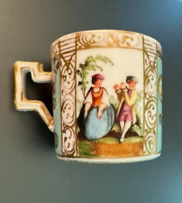 Antique Meissen Coffee Can Cup Porcelain~Beautiful hand painted pastoral scenes picture