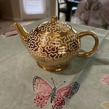 Vintage Sadler England VTG Gold Teapot Ivory Swirls #1607 Gilded Beautiful picture