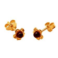 14k Pure Solid Yellow Gold Honey Baltic Amber Flower Nice Small Stud Earrings picture