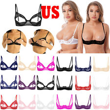 US Sexy Women Lace Open Cup Bra Bralette Cupless Underwear See through Lingerie picture