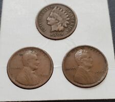 1909 VDB Lincoln Cent 1909 P Cent 1909 Indian Head Cent 3 Coin Lot In Coin Flip picture