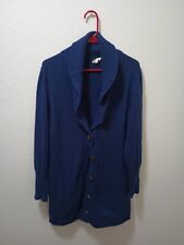 Eileen Fisher Long Cardigan Large Organic Cotton Cashmere Blend Blue Button... picture