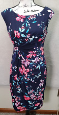 Connected Wrap Dress Women's Petite 8 Navy Floral Gathered Sleeveless Round Neck picture