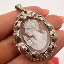 Nice Vintage Silver 800 Hand Carved Woman's Jewelry Pendant Pin Brooch Cameo picture