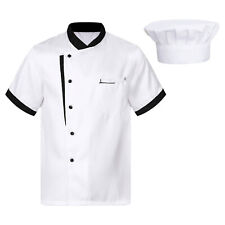 US Mens Chef Jacket Coat Uniform Kitchen Short Sleeve Jackets Work Cook Top +Hat picture