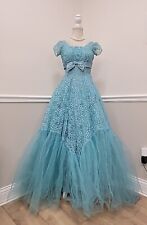Vintage 1950's Mid-Century Lace Tulle Party Prom Maxi Dress Circle Skirt picture