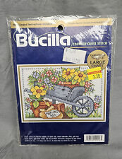 1998 Bucilla Counted Cross Stitch Kit PLANTING THE GARDEN #42016 Sealed Floral picture