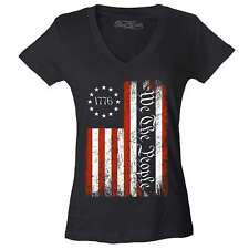 We the People 1776 American Flag Women's V-Neck T-shirt 4th of July Tee picture