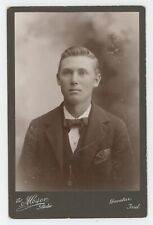 Antique Circa 1890s Cabinet Card Handsome Young Man in Bow Tie Dacatur, IN picture