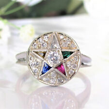 Vintage Order of the Eastern Star 0.35Ct Round Cut CZ Woman's Ring In 925 Silver picture