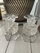 Vintage Pair LALIQUE Crystal Candleholders “Mesanges “ W/Bobeche France picture