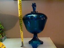 MCM Viking Art Glass Epic line Bluenique Arching Thumb Print covered candy dish picture