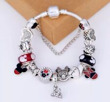Silver Mickey Minnie Mouse Castle Love Heart Charm Bracelet picture