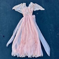 Vintage Jack Bryan Peach Apricot Pastel Sequin Beaded Pleated Lace Dress Chiffon picture