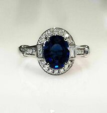 2Ct Oval Cut Simulated Sapphire Women's Solitary Band Ring 14K White Gold Plated picture