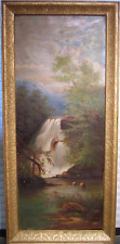Antique 19thC Hudson River Landscape Waterfall Oil Painting picture