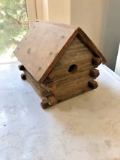 Vintage Folk Art Log Cabin Bird House Rustic Wood Home Real logs hand nailed OLD picture