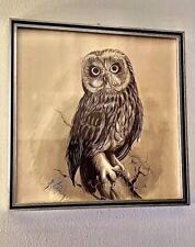 Martin Katon Original 1960s Owl Black Paint Brown Paper Framed picture