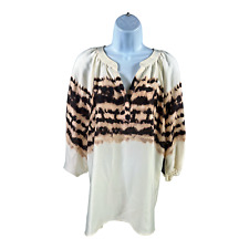 NEW Simply Vera Wang Women’s Ivory/Brown Satin 3/4 Sleeve Blouse - L picture