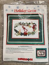 Dimensions Holiday Geese Cross Stitch Kit Picture Or Pillow Vintage 1989 picture