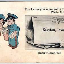 c1910s Brayton, IA Greetings Cute Child Mail Man Girl Postcard Carrier USPS A242 picture