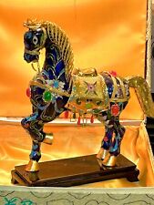 VTG CHINESE CLOISONNÉ HORSE STATUE WITH 22K GOLD GILDING GOLD SATIN LINED BOX picture