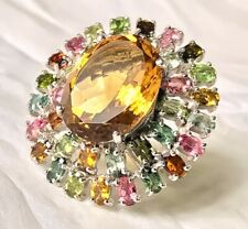 Stunning Huge Oval 12.04CT Citrine With Multi Color Gemstones Cocktail Ring picture