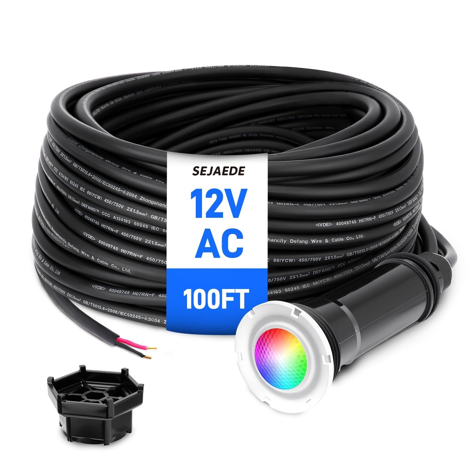 100FT 1.5 Inch LED Pool Light For Pentair GloBrite 12 V 18W Color‑Changing IP68
