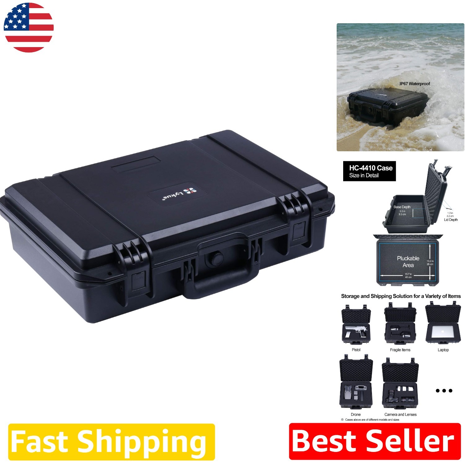 Secure HC-4410 Black Hard Case  Dustproof Electronics Protection