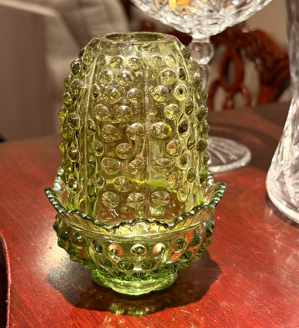 Vintage Fenton Hobnail Fairy Lamp in Colonial/Avocado Green, Gorgeous