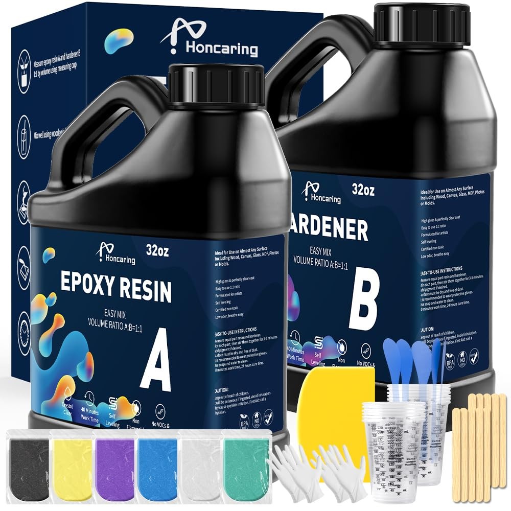 Honcaring Epoxy Resin 64OZ, Epoxy Resin Kit, Clear Resin Epoxy for Crafts, DI...