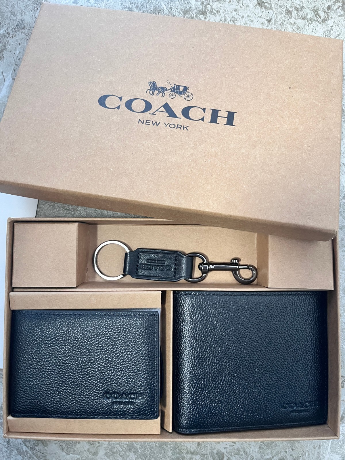NEW Coach Men\'s 3-in-1 Wallet Boxed Gift Set Black NEW Coach Men\'s 3-in-1 Wallet Boxed Gift Set Black