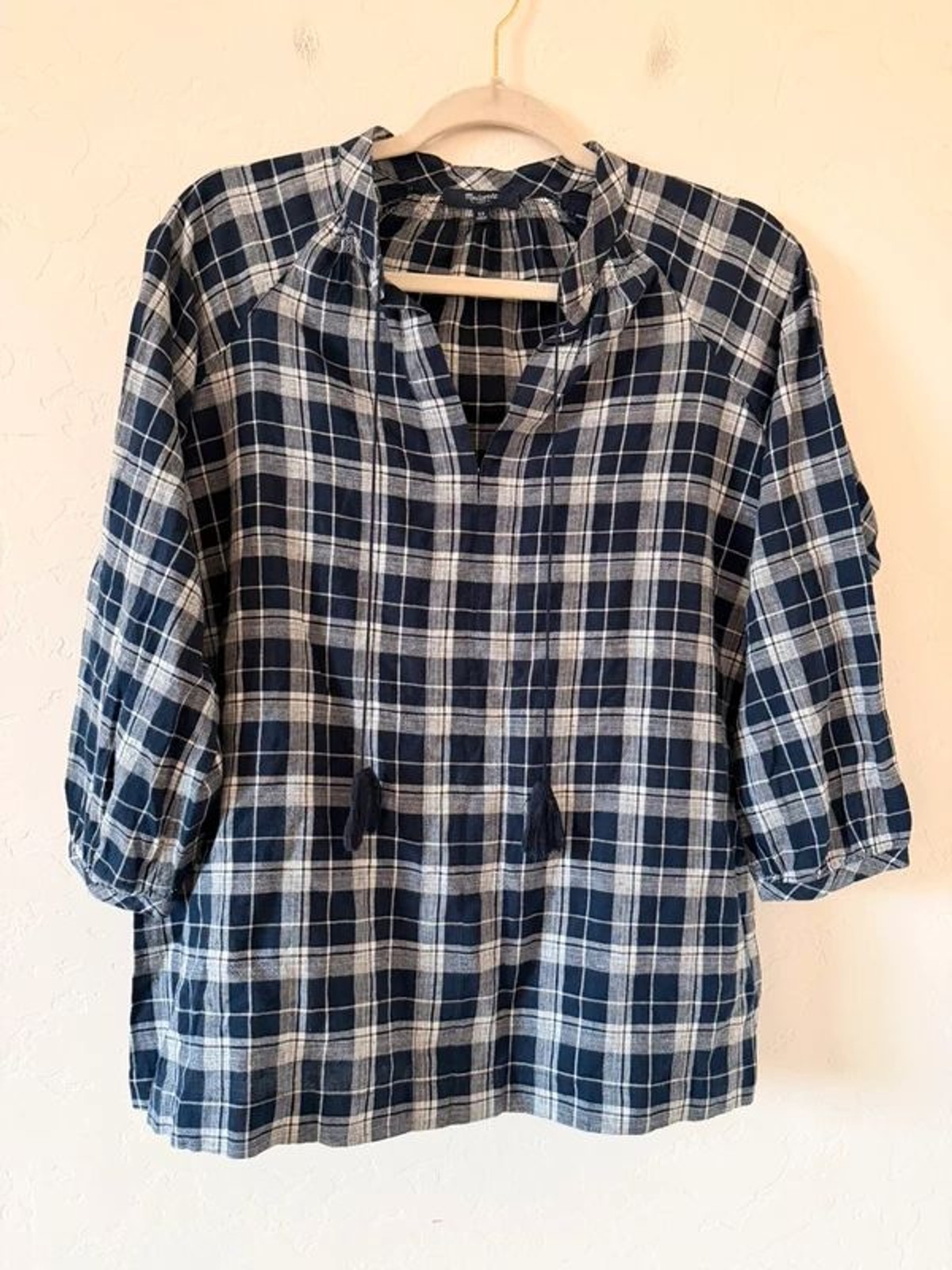 Madewell Plaid Navy Blouse Size XS
