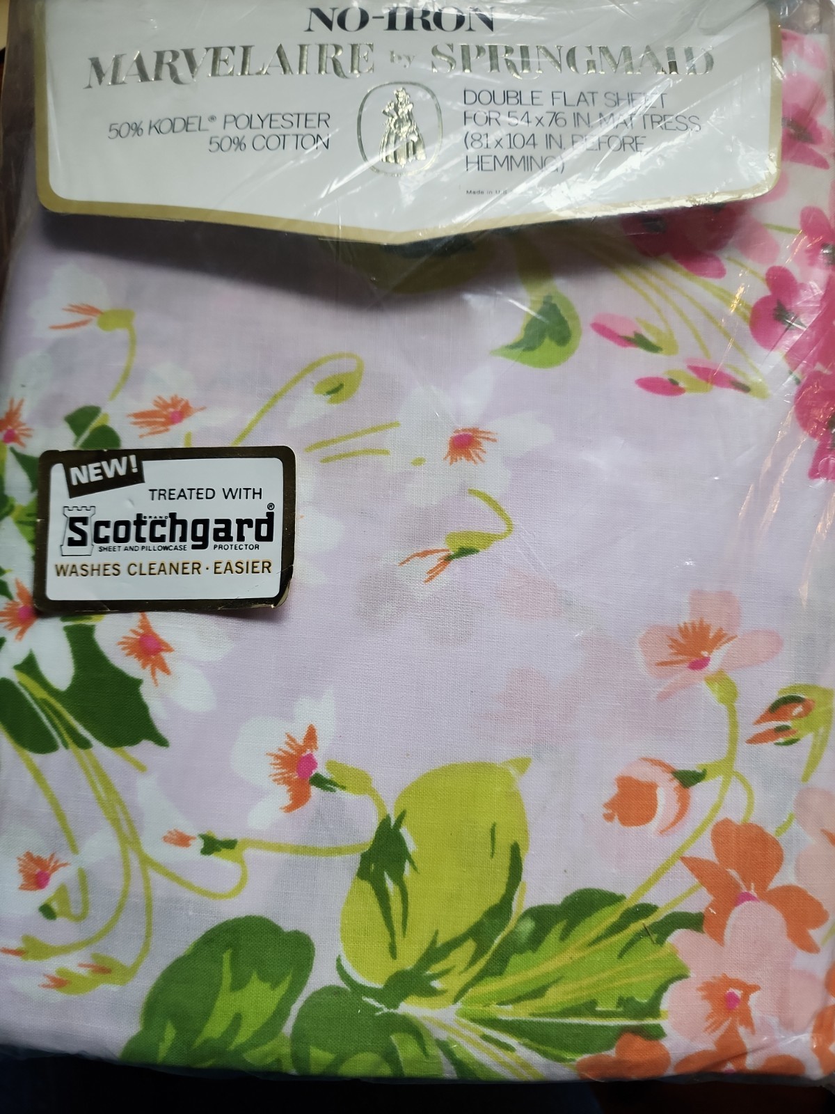 Marvelaire By Springmaid Double Flat Sheet Vintage Kensington Floral Flowers NOS