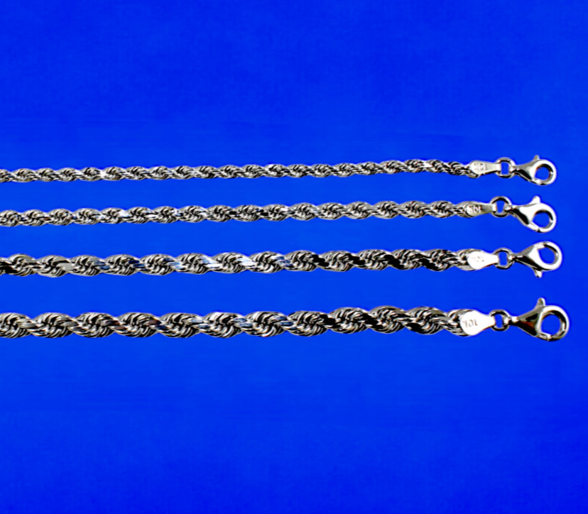 10K White Gold Rope Chain Necklace Bracelet Diamond Cut Real Gold 2mm-7mm 7\
