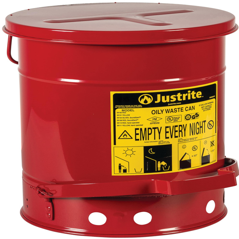 Justrite 6 Gallon Galvanized Steel Oily Waste Can 16 X 12 Metal Oil Rag Safety Justrite 6 Gallon Galvanized Steel Oily Waste Can 16 X 12 Metal Oil Rag Safety