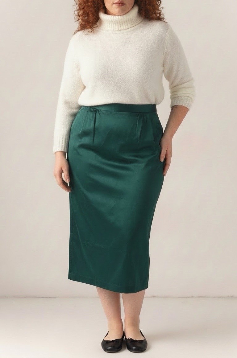 NWT Talbots Women’s Size 16 Green Polyester Bend Lined Midi Pencil Skirt
