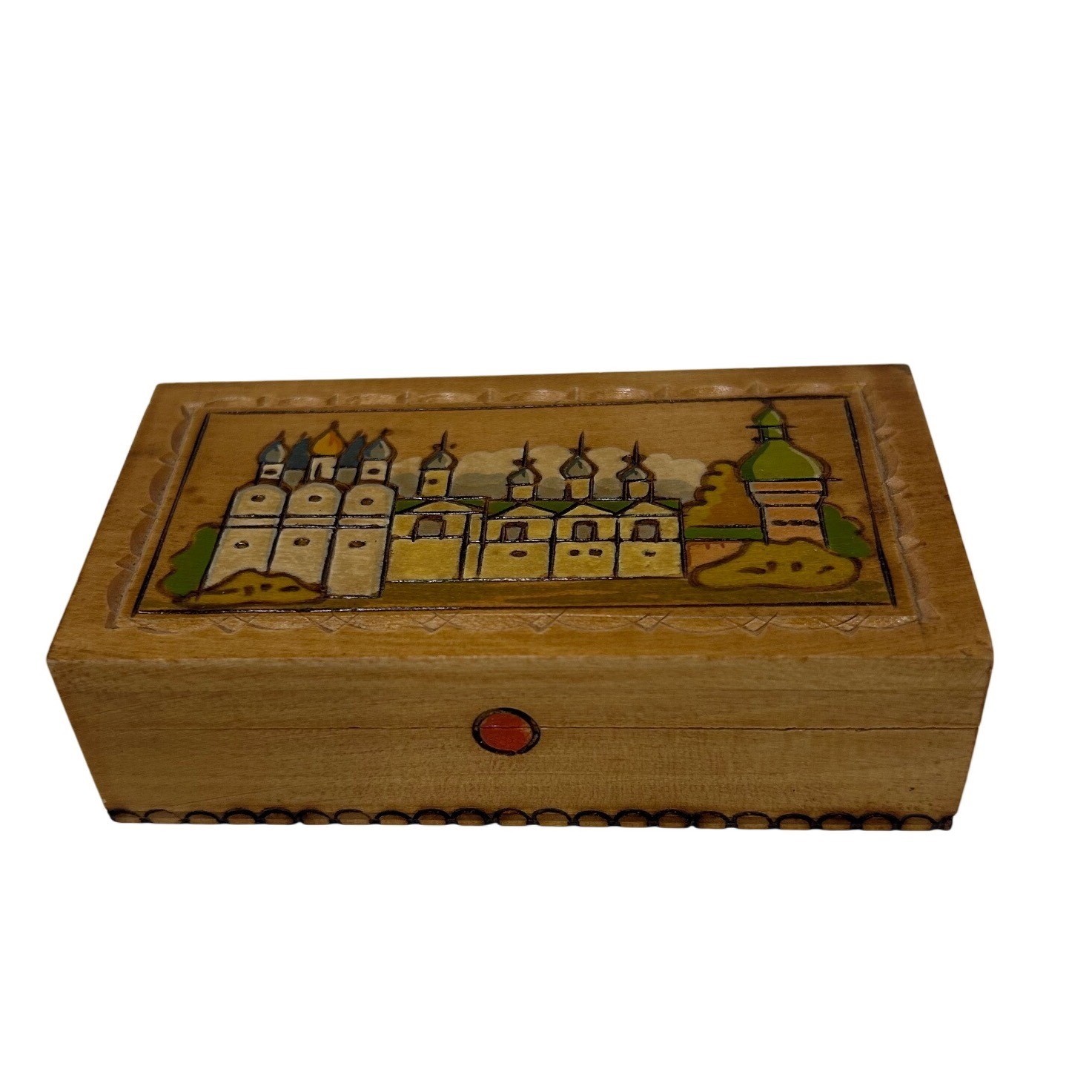 Vintage Russian Beriozka Hand Painted Wood Trinket Box Soviet Folk Art