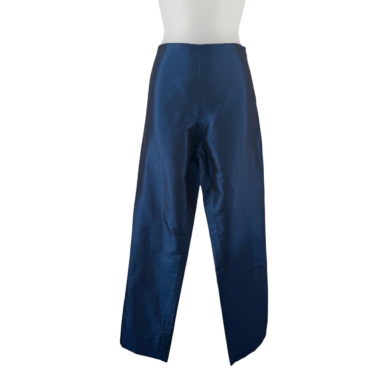Luisa Spagnoli Dress Pants Womens IT 42 US 6 Blue Silk Straight Leg Slit Evening