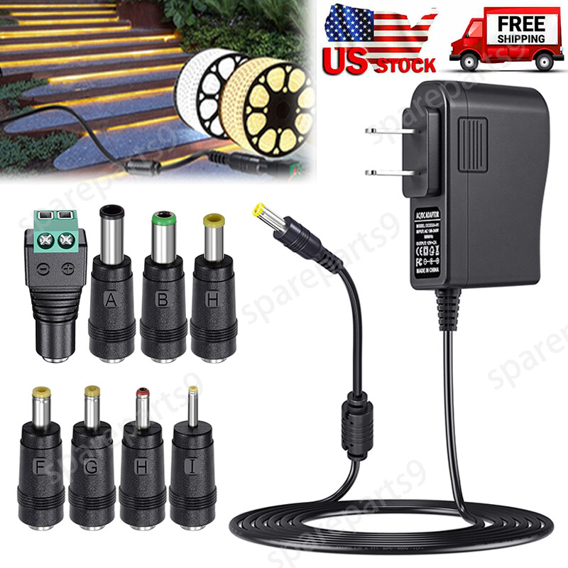 12V 2A Power Supply Regulated DC Power Adapter with 8 Tips, Charger Transformer