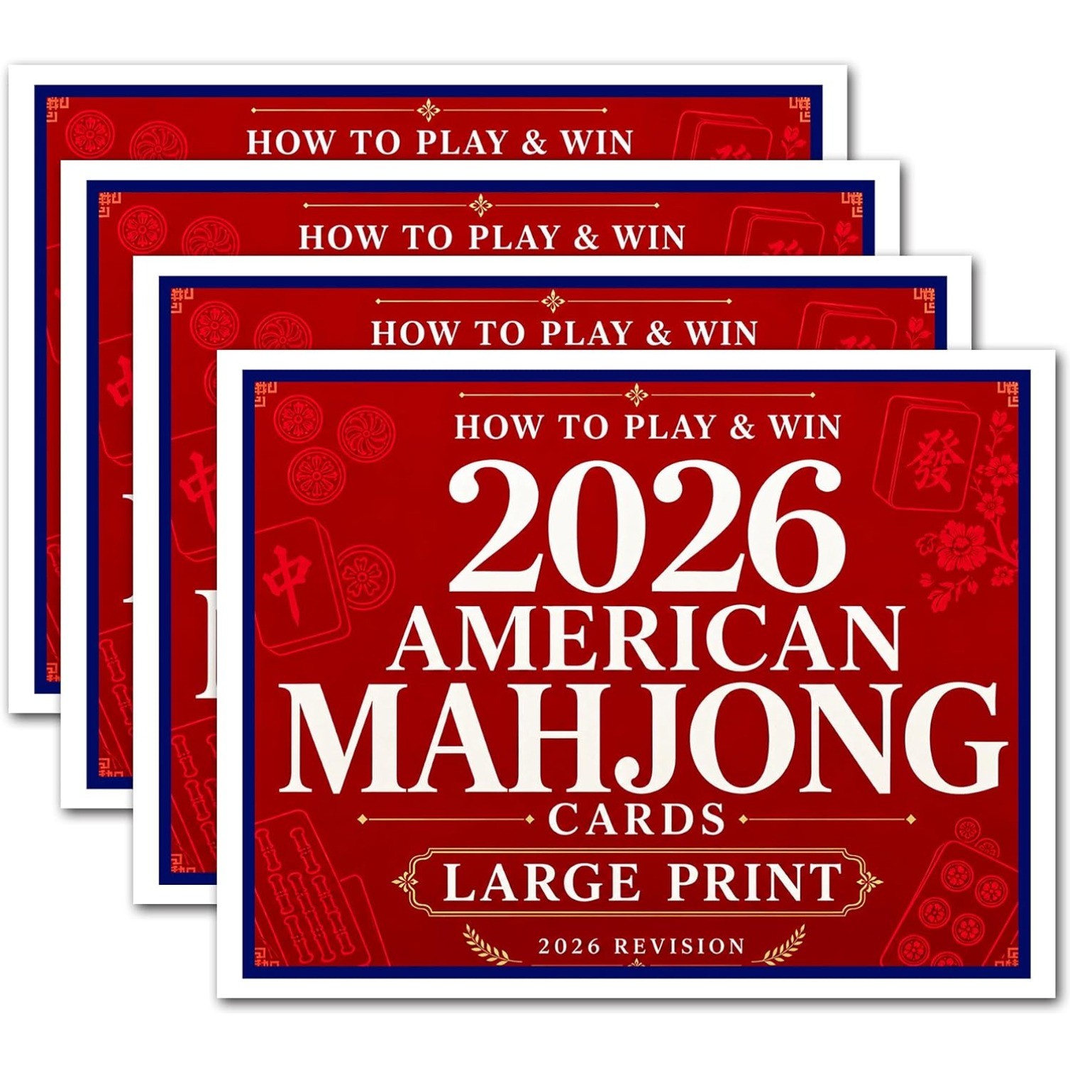 4Pcs Mah Jong Cards 2026, Easy to Read Rule Cards, Gifts for Mahjong Beginners